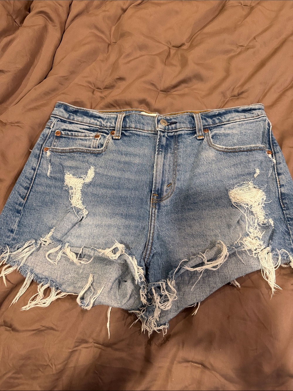 Abercrombie & Fitch Frayed Hem Distressed Denim Shorts - Light Blue size 30